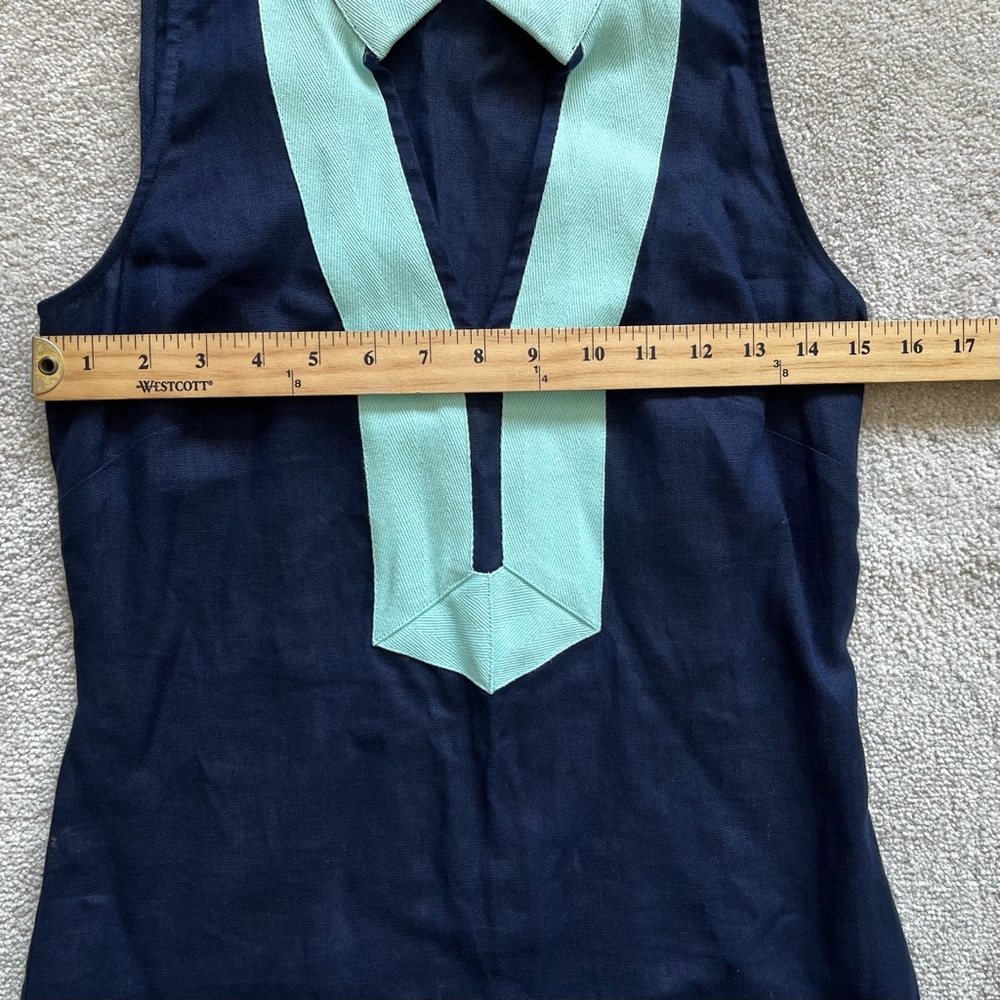 SAIL TO SABLE Linen Classic Sleeveless TUNIC DRESS Navy Turquoise Size XXS - Picture 7 of 11
